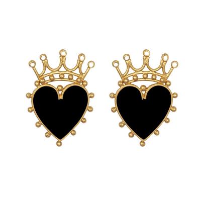 China 2021 Trendy Trendy heart crown china wholesale price white and black design enamel stud earrings for women for sale