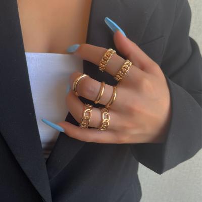 China 7pcs/set FASHIONABLE Minimalist Geometric Hollow Gold Plated Women Rings for sale