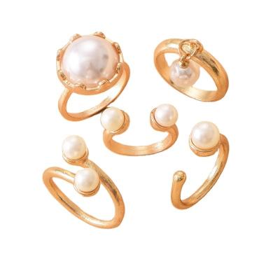 China FASHIONABLE 5 Pcs / Set Party Wedding Gift Elegant Jewelry Pearl Ring Set For Women for sale