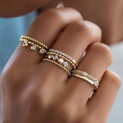 China FASHIONABLE Women Fashion Jewelry 18K Gold Plated Rhinestone Ring Sets For All Fingers for sale