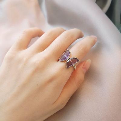 China 2021 Trendy Fashion Adjustable Fancy Purple Color Butterfly Crystal Jewelry Rose Ring For Girls for sale