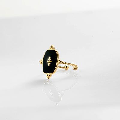 China FASHIONABLE Vintage Adjustable 14k Gold Plated Black Stainless Steel Oil Drip To Enamel Rings For Women for sale