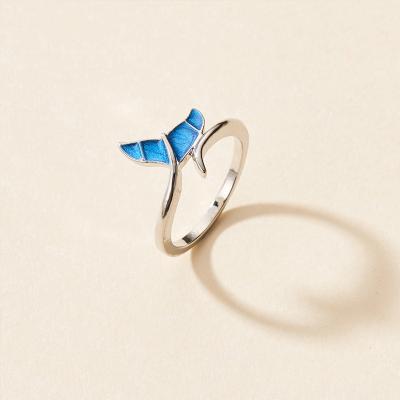 China 2021 New Design Lead Free Silver Color Nickel Shape Blue Enamel Fishtail Ring for sale