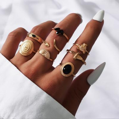 China Lead Free Nickel Free 2021 Hot Selling Women Cheap Set Rings Combination Black Stone Joint Ring for sale