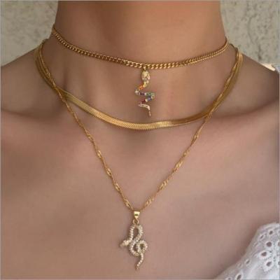 China Trendy Jewelry Women Choker Chain Necklace 18K Gold Plated Snake Statement Pendant Necklace for sale