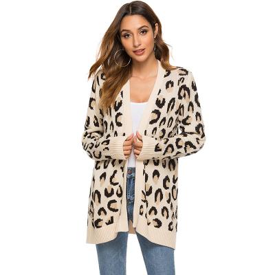 China 2021 New Style Anti-shrinkage Women Weave Sweater Autumn Long Leopard Cardigan for sale