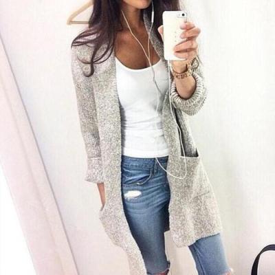 China Factory direct sales large pocket anti-shrink women's cardigan ladies knitted long sweater cardigan for sale