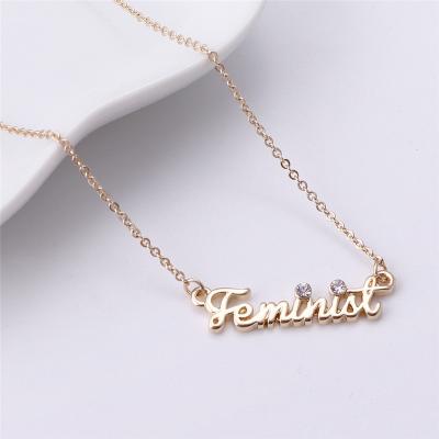 China Women Best Selling Feminist Necklace Casual / Sporty Popular Zircon Necklace With Letter Pendant for sale