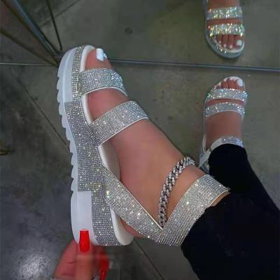 China Fashion Trend Summer Shoes For Women Slippers Rhinestone Button Slide Flat Thick Single Sandal for sale