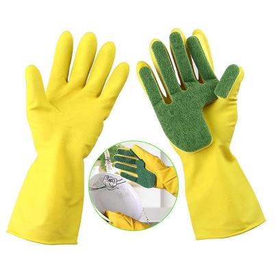 China Household Creative Waterproof Rubber Scrub Glove Kitchen Dish Cleaning Gloves Washing Fingers With Scrubbing Pad Sponge for sale