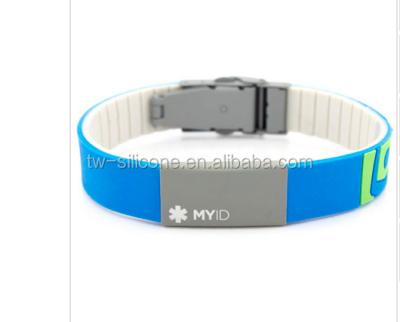 China Deboss logo and information engrave ID wristband with metal clasp adjustable silicone wristband for sale