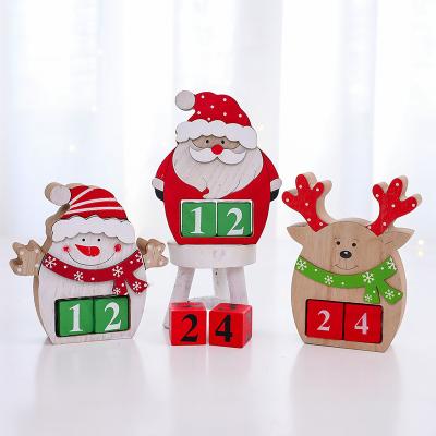 China Santa Snowman Reindeer Wooden Christmas Table Decoration Christmas Countdown Educational Wooden Christmas Calendar Gifts for Kids for sale