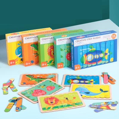 China Cartoon Toy Strip Jigsaw Puzzle Double-Sided Animals Cardboard Game Montessori Toys Preschool Educational Gift for Toddler for sale