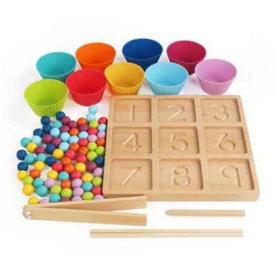 China New Product Toy Number Matching Color Cognition Wooden Bead Panel Wooden Board Game Early Educational Toddler Education Discovery Board for sale