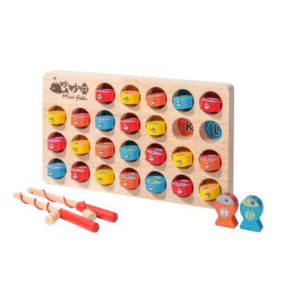 China Educational Wooden Magnetic Fishing Playset Montessori Letters Jigsaw Puzzle Toy Set Alphabet Sorting Color Game for Toddlers for sale