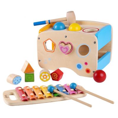 China Educational Pounding Grinding Toys Toy Xylophone Shape Sorter Kids Educational Wooden Montessori Developmental Learning Block Ball Toy for sale