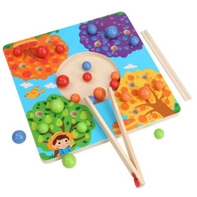 China Educational Wooden Clip Bead Toy Montessori Baby Chopsticks Clip Toys Wooden Colorful Beads Tree Board for Kids for sale