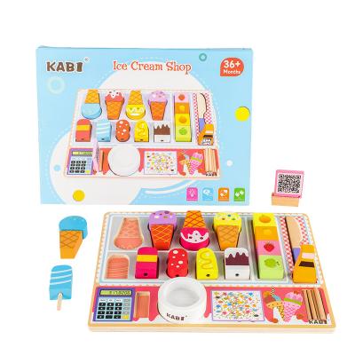 China Educational Wooden Pretend Play Food Set Pretend Cut Play Desserts Cake Ice Cream and Donuts Food Toys for Toddler for sale