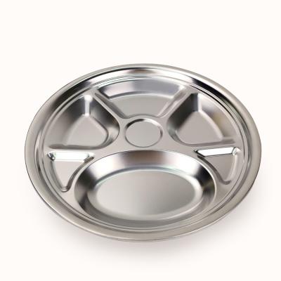 China Sustainable Stainless Steel Dinner Tray Lunch Container Food Round Divided Dish For School Canteen 7 for sale