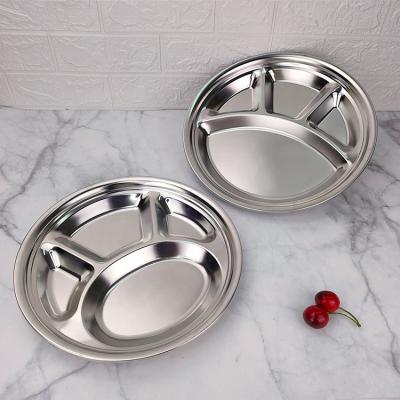 China 4 Stainless Steel Sections Round Divided Plate Plate Snacks Dinner Tray Lunch for sale