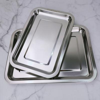 China Sustainable Baking Tray Restaurant Square Rectangular Plate Food Fruit Trays Serving Dish Stainless Steel Serving Tray for sale