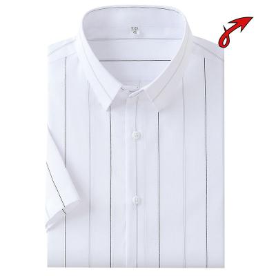 China Anti-pilling Men's Summer Comfort Stretch Stripe Shirt Bamboo Fiber Short Sleeve Shirt for sale