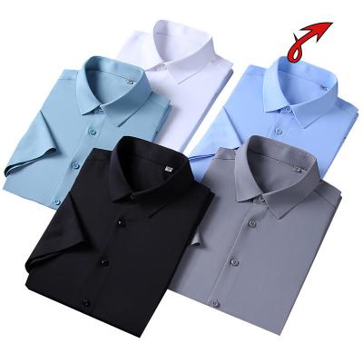 China Solid color professional shirt summer anti-pilling business casual dress short sleeve shirt men's bamboo fiber stretch shirt for sale