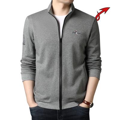 China Autumn Men Anti-Wrinkle and Zipper Spring Cardigan Sweatshirt Jacket Cotton Sleeve Stand Collar Zipper Cardigan Sweatshirt Long for sale