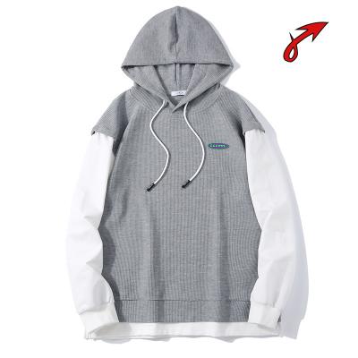 China Anti-wrinkle men's autumn and winter waffle clothes clash of colors solid color pullover loose hooded sweatshirt for sale