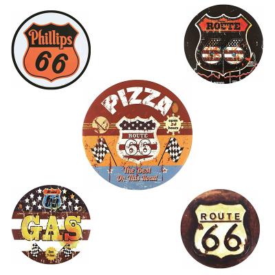 China China Customized Metal Tin Signs Vintage Nostalgia Route 66 Round Plates Gift Cafe Bar Signboard Wall Decor 30CM for sale