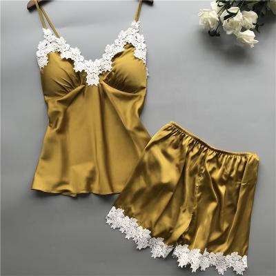 China QUICK DRY Korean Back Flange Dew Ice Silk Girls Sleepwear Pajamas Two Piece Shorts for sale