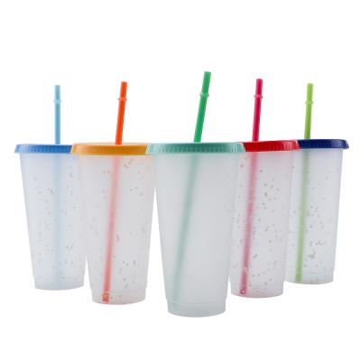 China 2020 New 700ml Color-changing Multiple Combination Cold Drinks Food Grade PP Plastic Water Bottle Tumbler With Straw for sale