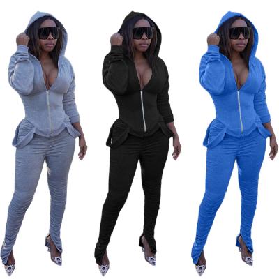 China QUICK DRY Stacked Two Piece Set Pants Women Clothing Set 2021 New Arrivals Outfits 2pcs Two Pieces Sets Jackets Stacked Joggers Suits for sale