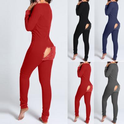 China Spring 2021 New Fashion Sexy V-Neck QUICK DRY Long Sleeve Jumpsuits Women Suits Night Wear Luge Set One-Piece Clothing for sale