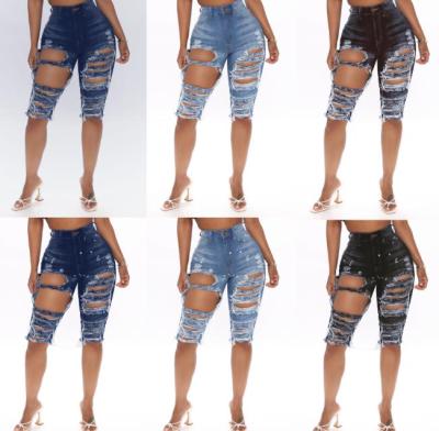 China Anti-wrinkle Distressed Women Denim Shorts Summer Half Length High Waist Women's Jeans Shorts Skinny Clothing Wear for sale