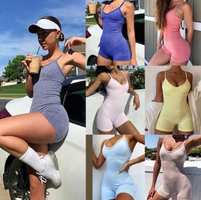 China Breathable Seamless Yoga Sets For Summer 2021 Summer Women Sporst Fitness Clothing Overalls Suits Skinny Jumpsuits One Piece Shorts for sale