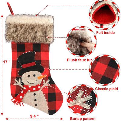 China European And American Popular Christmas Canvas Fabric Gift Decorations Gride Christmas Stocking for sale