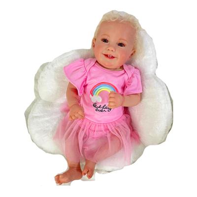 China High simulation toothless smile is very soft 22inch handmade look like real rebirth doll with baby carriage with short blonde hair for sale