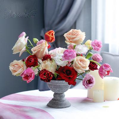 China White Gray Flowers Bouquet Wedding Interior Vintage European Vase Iron Table Decoration Prop Ornaments for sale