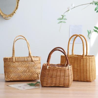 China Mother's Day Handmade Rattan Bag Fruit Art Arrangement Flower Basket Gift Bamboo Woven Floral Basket Repurposed Materials JAYWOOD for sale