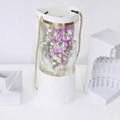 China Luxury Recycled Materials JAYWOOD Pink Flower Bucket Gift Dried Flower Buckets Bouquet Packaging Portable Plastic Window Box for sale