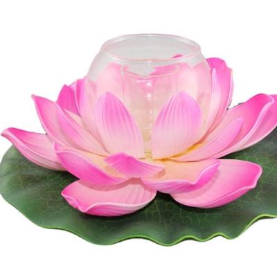 China Wholesale Floating Eva Foam Water Lantern Pray With Garden Door Pond Decoration Glass Lotus For Home Deco for sale