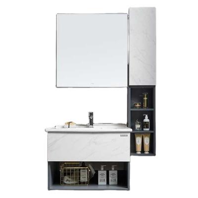 China Modern Hot Designs Modern Floating Bathroom Vanities Set Wall Mounted Units Washroom Cabinets With Mirror for sale