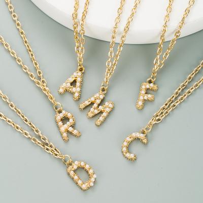 China European and American alphabet necklace female 2022 new and American color gemstone necklace copper plated real gold 26 English letters colla for sale