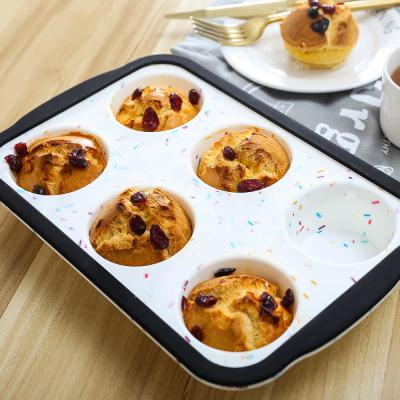 China Sustainable Non-Stick 6-Cup Silicone Fruit Mini Bread Cupcake Mold Baking Muffin Pan For Microwave for sale