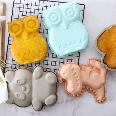 China 4 Piece Cupcake Mold Kitchen Sustainable Animal Shaped Bakeware 3D Silicone Cookie Cake Pan Mold For Microwave for sale