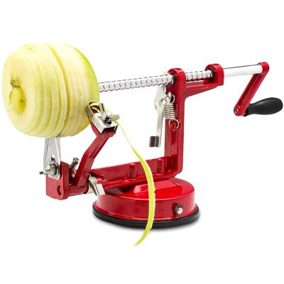 China Viable Red 3 in 1 Manual Apple Slicer Cutter Hollow Punch Stainless Steel Apple Peeler for sale