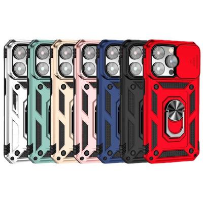 China Shockproof For iPhone 14 Case Ring Holder Kickstand Slide Camera Lens Protector Luxury Phone Cover For iPhone 14 13 12 11 pro Max Plus for sale