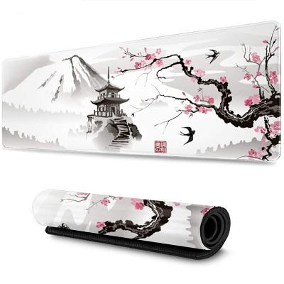 China Game Custom Design Cherry Blossom Large Custom Printed XXL Extended Natural Rubber Microfiber Cloth Gaming Desk Mat Mouse Pad for sale