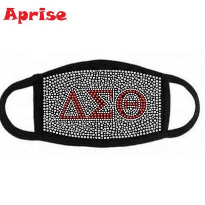 China Custom Flatback Delta Sigma Face Cover Rhinestone Transfer Iron On For Filter Party Face Mask for sale